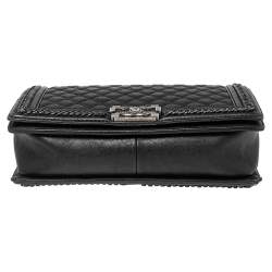 Pre Owned حقيبة شانيل قلاب بوي متوسطة نيو سلسلة مغزولة جلد مبطنة أسود 