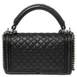 Pre Owned حقيبة شانيل قلاب بوي متوسطة نيو سلسلة مغزولة جلد مبطنة أسود 