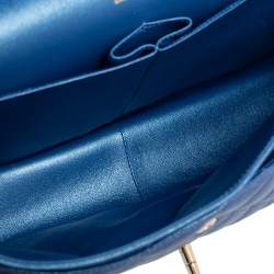 Pre Owned Chanel Metallic Blue Caviar Quilted Leather Jumbo Classic Double Flap Bag