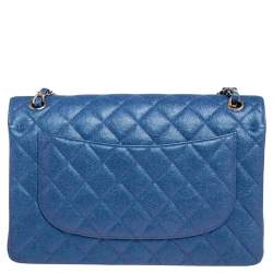 Pre Owned Chanel Metallic Blue Caviar Quilted Leather Jumbo Classic Double Flap Bag