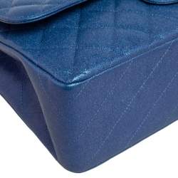 Pre Owned Chanel Metallic Blue Caviar Quilted Leather Jumbo Classic Double Flap Bag