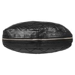 Pre Owned حقيبة ساتشل شانيل إطار مستدير سحاب قابل للتمدد جلد مبطن أسود