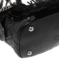 Pre Owned Chanel Black Quilted Leather and Calfhair Fringe Paris Dallas Bag