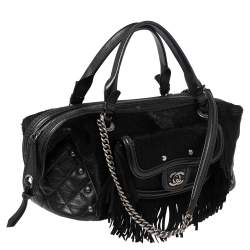 Pre Owned Chanel Black Quilted Leather and Calfhair Fringe Paris Dallas Bag