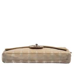 مملوكة مسبقًا Chanel Beige Chocolate Bar Quilted Fabric CC East West Flap Bag