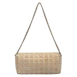 مملوكة مسبقًا Chanel Beige Chocolate Bar Quilted Fabric CC East West Flap Bag