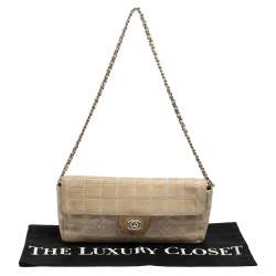 مملوكة مسبقًا Chanel Beige Chocolate Bar Quilted Fabric CC East West Flap Bag