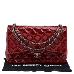 Chanel Red Quilted Patent Leather Jumbo Classic Double Flap Bag