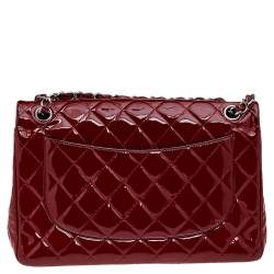 Chanel Red Quilted Patent Leather Jumbo Classic Double Flap Bag