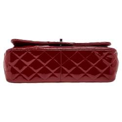 Chanel Red Quilted Patent Leather Jumbo Classic Double Flap Bag