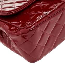 Chanel Red Quilted Patent Leather Jumbo Classic Double Flap Bag