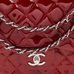 Chanel Red Quilted Patent Leather Jumbo Classic Double Flap Bag