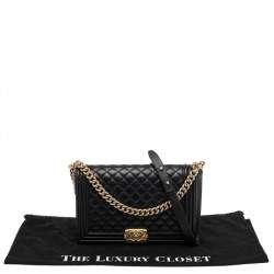 Pre Owned Chanel Black Quilted Leather Medium Boy Flap Bag