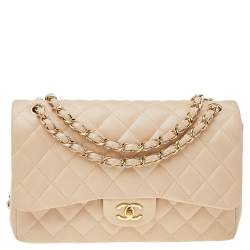 Chanel Beige Quilted Leather Jumbo Classic Single Flap Bag Chanel