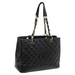 Chanel Black Quilted Caviar Leather Timeless Shopper Tote