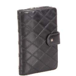 Pre Owned Chanel Black Matelasse Leather Compact Wallet