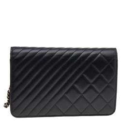 Chanel Black Quilted Leather Coco Boy Flap WOC Bag
