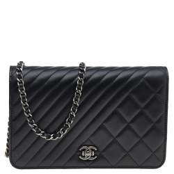 Chanel Black Quilted Leather Coco Boy Flap WOC Bag