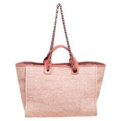 Pre Owned Chanel Pink Canvas and Leather Large Deauville Shopper Tote