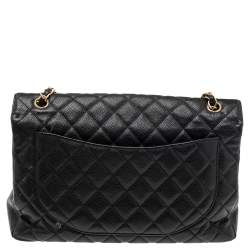 Pre Owned Chanel Black Quilted Caviar Leather Maxi Classic Single Flap Bag