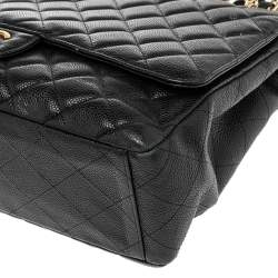 Pre Owned Chanel Black Quilted Caviar Leather Maxi Classic Single Flap Bag