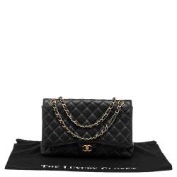 Pre Owned Chanel Black Quilted Caviar Leather Maxi Classic Single Flap Bag