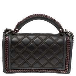 Pre Owned Chanel Grey/Olive Green Quilted Leather Chain Around Medium Boy Flap Top Handle Bag