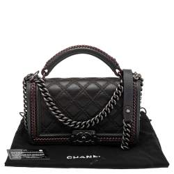 Pre Owned Chanel Grey/Olive Green Quilted Leather Chain Around Medium Boy Flap Top Handle Bag