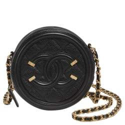 Chanel Black Quilted Caviar Leather Round CC Filigree Crossbody Bag Chanel