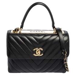 Pre Owned Chanel Black Quilted Leather Small Trendy CC Flap Top Handle Bag