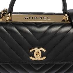 Pre Owned Chanel Black Quilted Leather Small Trendy CC Flap Top Handle Bag