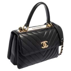 Pre Owned Chanel Black Quilted Leather Small Trendy CC Flap Top Handle Bag