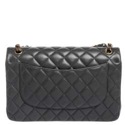 Chanel Grey Quilted Leather Jumbo Classic Double Flap Bag