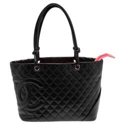 مملوكة مسبقًا حقيبة يد شانيل كامبون كبيرة جلد مب طن أسود