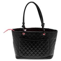 مملوكة مسبقًا حقيبة يد شانيل كامبون كبيرة جلد مبطن أسود