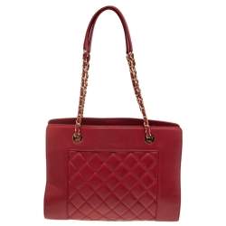 مملوكة مسبقًا حقيبة يد شانيل شوبينغ فينتدج مادموازيل جلد مبطن أحمر