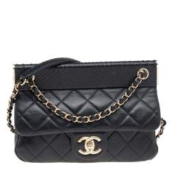Pre Owned Chanel Black Quilted Leather And Python Classic Frame Flap Bag
