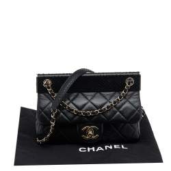Pre Owned Chanel Black Quilted Leather And Python Classic Frame Flap Bag