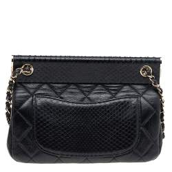 Pre Owned Chanel Black Quilted Leather And Python Classic Frame Flap Bag