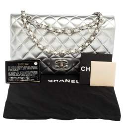 Chanel Silver Quilted Leather Medium Classic Double Flap Bag