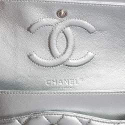 Chanel Silver Quilted Leather Medium Classic Double Flap Bag