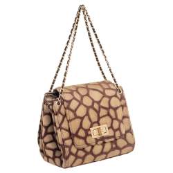 مملوكة مسبقًا حقيبة شانيل "اكورديون" جلد و قماش مجدول وردي و أبيض