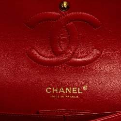 Pre Owned حقيبة شانيل قلاب مزدوج كلاسيك متوسطة جلد لامع مبطن أحمر