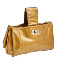 Pre Owned Chanel Gold Patent Leather Reissue 2.55 Clutch