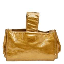 Pre Owned Chanel Gold Patent Leather Reissue 2.55 Clutch