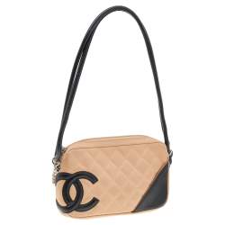 Pre Owned حقيبة صغيرة شانيل لين كامبون جلد مبطن بيج/أسود