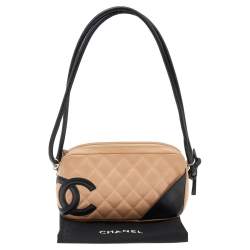 Pre Owned حقيبة صغيرة شانيل لين كامبون جلد مبطن بيج/أسود