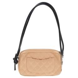 Pre Owned حقيبة صغيرة شانيل لين كامبون جلد مبطن بيج/أسود