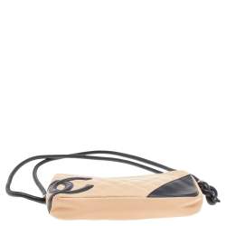 Pre Owned حقيبة صغيرة شانيل لين كامبون جلد مبطن بيج/أسود