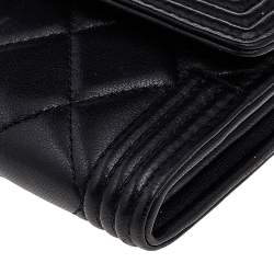 Pre Owned Chanel Black Quilted Leather Boy Long Flap Continental Wallet